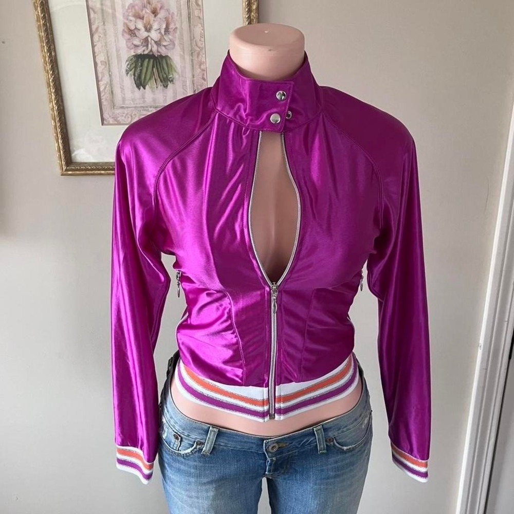 Y2K HOT PINK METALLIC ZIP UP JACKET